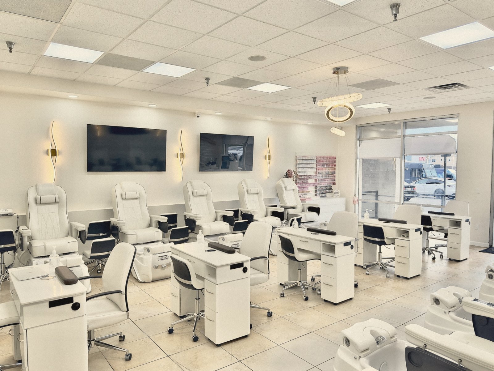 Warm interior of a clean modern nail salon with natural light