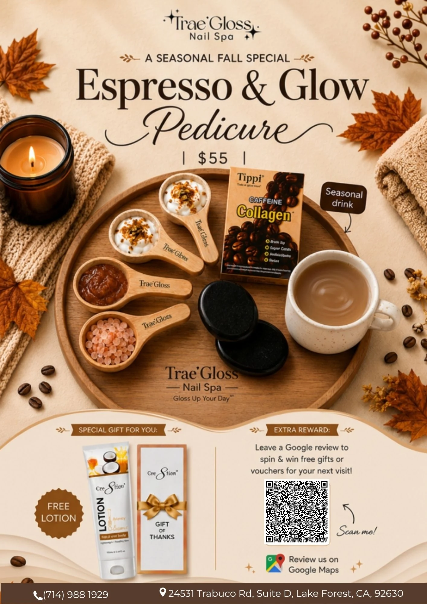 Espresso & Glow Pedicure - Fall Special $55 at Trae'Gloss Nail Spa